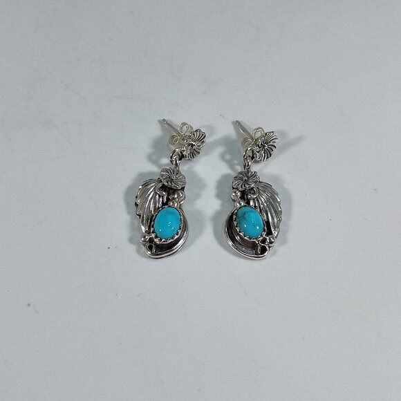 Native America Navajo Sterling Silver Turquoise Post Earring's By Verley Betone - Picture 1 of 7